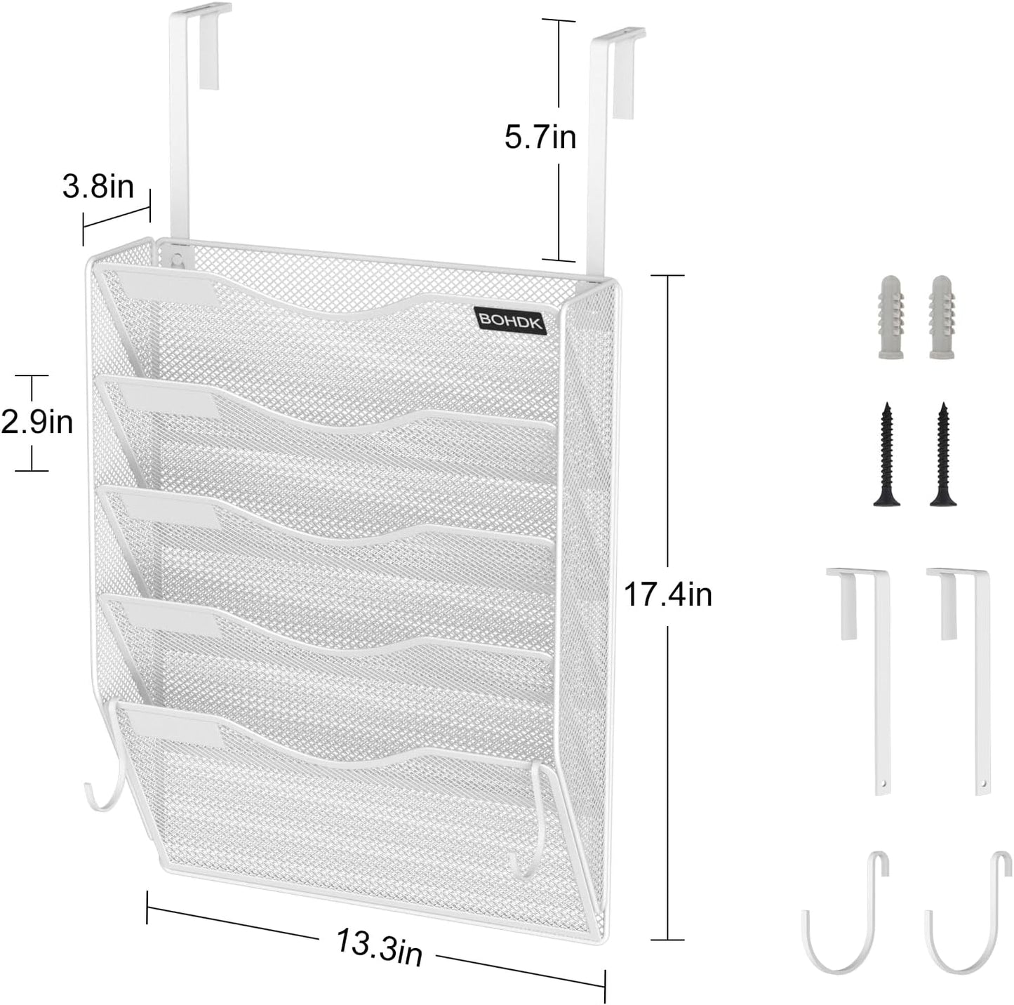 BOHDK Wall File Organizer, 6 Tier Hanging File Folder Mail Organizer, Vertical Mesh Metal Wall Mount Hanging File Holder, Paper Document Magazine Rack for Home Office Black