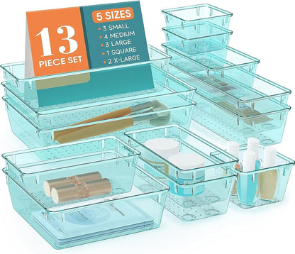 StorMiracle 28 PCS Clear Plastic Drawer Organizers Set, 4 Size Desk Drawer Organizer Trays for Makeup, Jewelry, Kitchen Utensils, Gadgets and Office Accessories