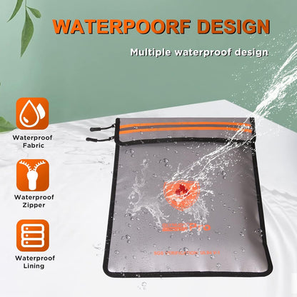 Fireproof Document Bag - Waterproof Fireproof Money Bag with Zipper for Cash/Important Documents/Valuables (Seal Protection), 15x11" (A4 Size), Fire Safe Envelope Bag with Reflective Strip
