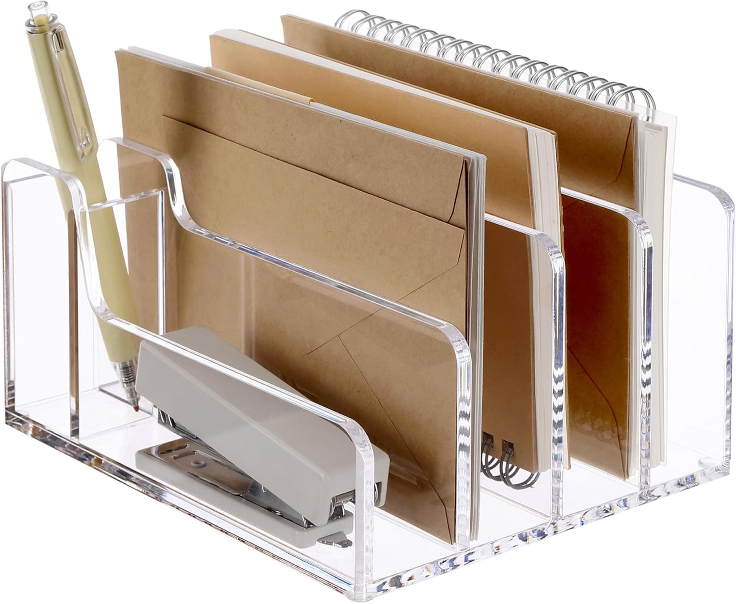 SANRUI 3 Compartments Mail Organizer Letter Holder for Desk ,Vertical Letter Holder,File Sorter Acrylic Desk Organizer Office Supplies,Clear