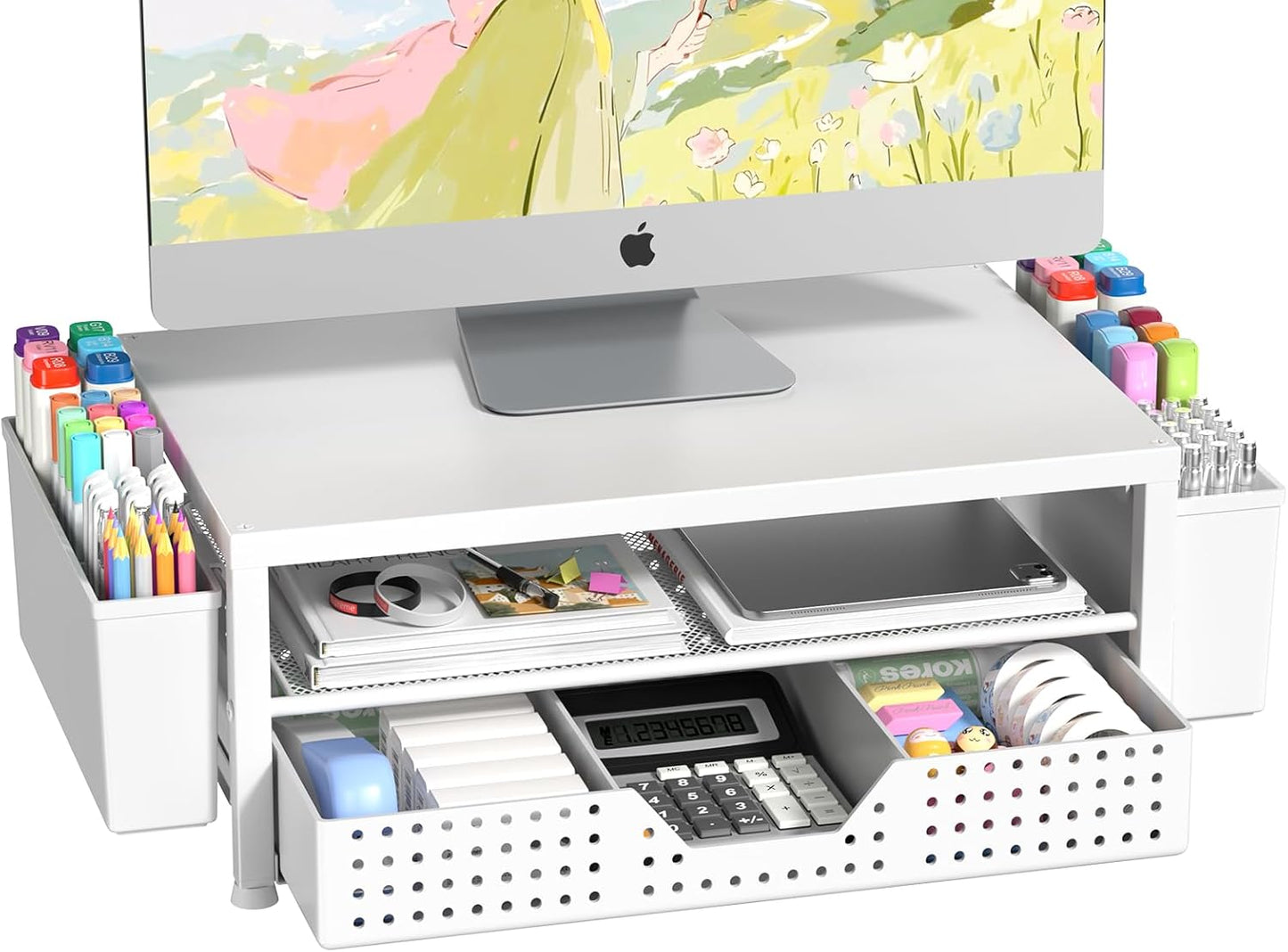 Small Laptop Stand for Desk, Monitor Stand Riser, Office Desk Accessories, Computer Desktop Stand with Drawer for Home, Office, School (Mint Green)