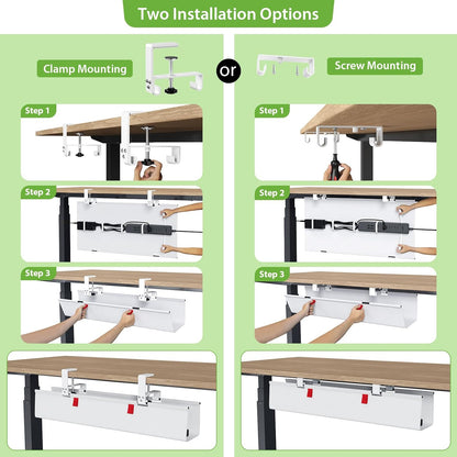 KEEGH Extra Large 48" Under Desk Cable Management Tray - Under Desk Cord Management - Clamp/Screw Mount - Support Upto 70lbs - Fabric Wire Management - Cable Raceways Tray Cord Hiders for Office/Home