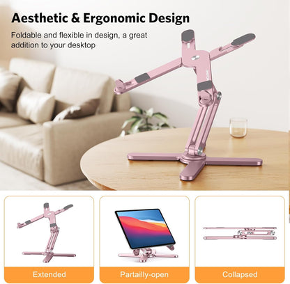 OMOTON LA10 360° Rotating Laptop Stand Riser for Desk, Ergonomic Foldable Computer Stand Adjustable Height Angles for Collaborative Work, Easy Storage Fit Macbooks,All Laptops up to 16 inches, Silver