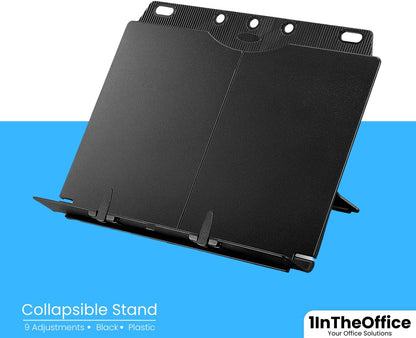 1InTheOffice Book Stand, Collapsible Stand, Booklift, Foldable Lightweight Book Rest, Cookbook, Recipe, Tablet, Music Book, Documents (Black)