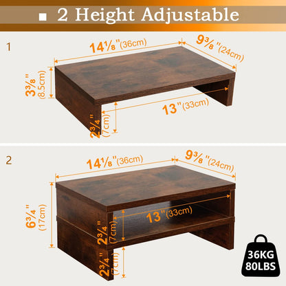 TEAMIX Wood Monitor Stand Riser-2 Pack, 2 Tier Adjustable Monitor Stand Dual Monitor Riser for 2 Monitors/Laptop/PC Black Computer Stand for Desk