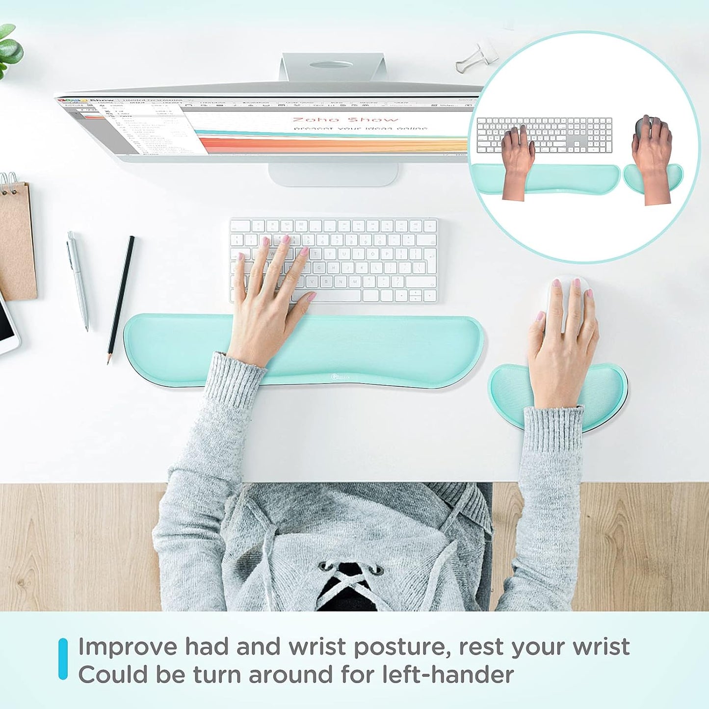 Gimars Upgrade Enlarge Silky and Superfine Fabric Gel Memory Foam Keyboard Wrist Rest Set, Ergonomic Keyboard Mouse Wrist Support for Typing Pain Relief, Comfort for Office, Gaming, Computer