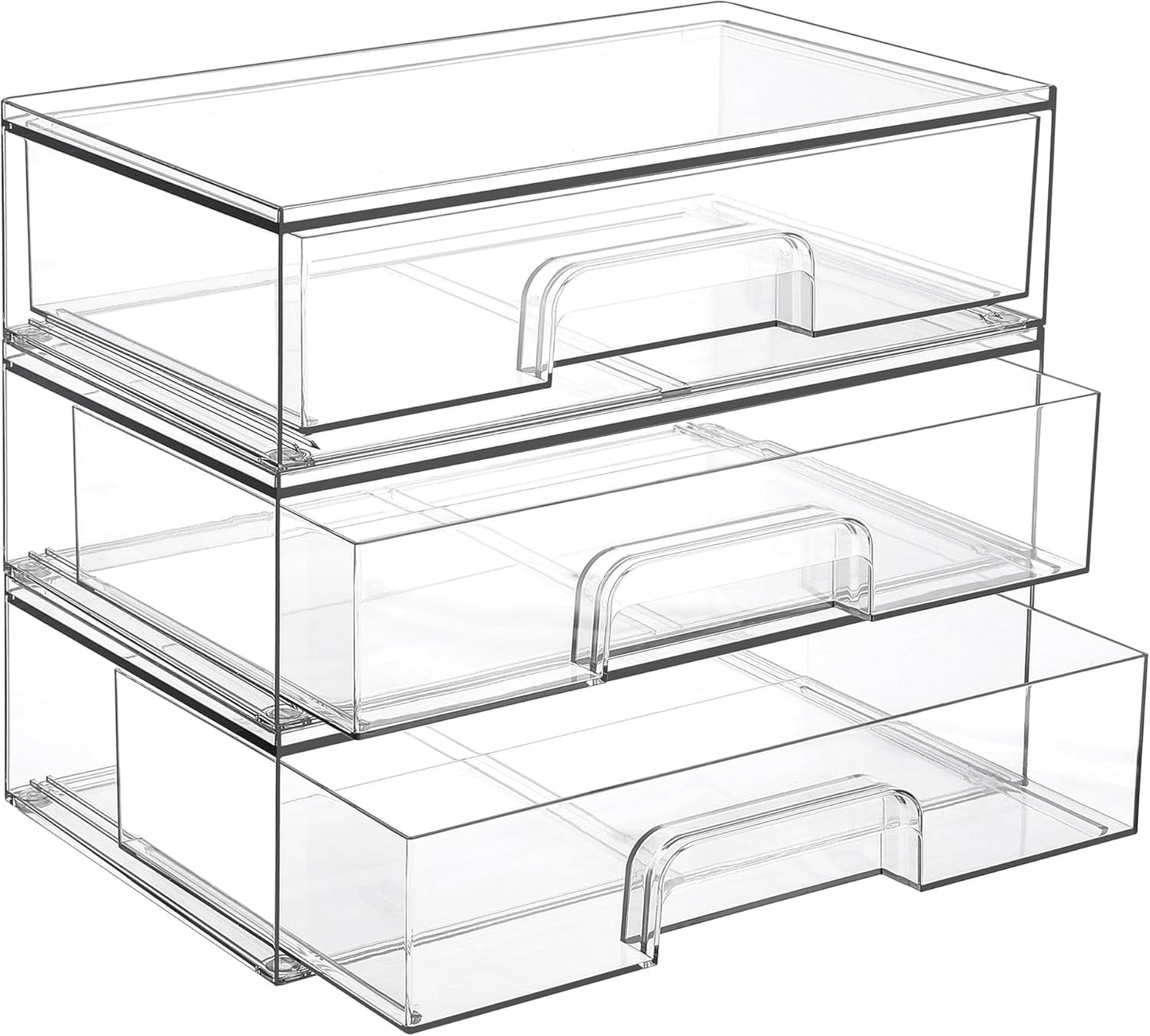 Vtopmart 12.1''W Clear Stackable Storage Drawers,2 Pack Acrylic Plastic Organizers Bins for Makeup Palettes, Cosmetics, and Beauty Supplies,Ideal for Vanity, Bathroom,Cabinet,Desk Organization