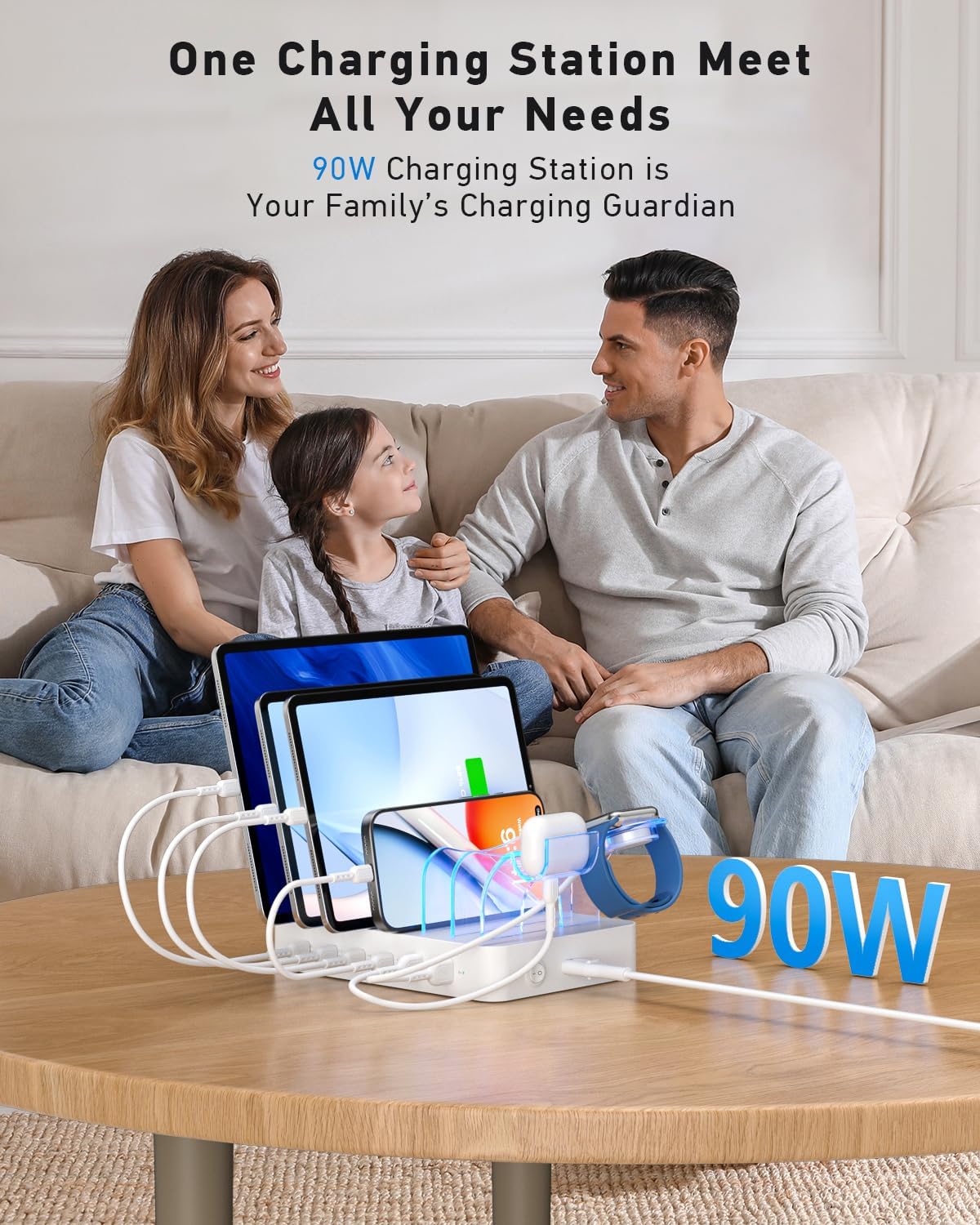 SooPii 90W Charging Station for Multiple Devices, 6 Port Multi USB C Charger Station with 6 Mixed Short Cables,PD 20W Charging Dock for lPhone,Galaxy,iPad,Tablet and More Electronic Devices