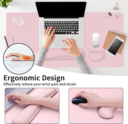 Wrist Rest for Computer Keyboard and Mouse, Ergonomic Design Wrist Support Pad for Keyboard, Soft Memory Foam Desk Pads Support Hand and Arm Easy Typing Pain Relief, 2 Piece Pad, Cream Pink