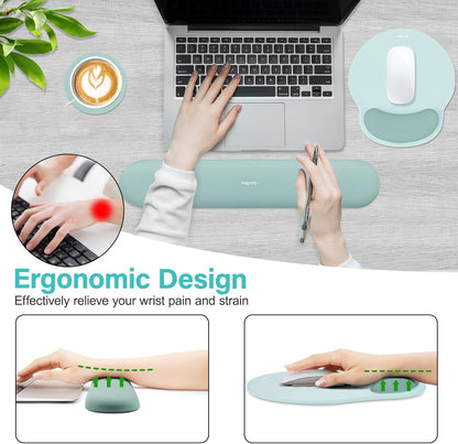 MOSISO Wrist Rest Support for Mouse Pad&Keyboard Set, Circle Curved Ergonomic Mousepad&Coaster Non-Slip Base Home/Office Pain Relief&Easy Typing Pad with Soft Cloth&Silicone Lining, Antique Green