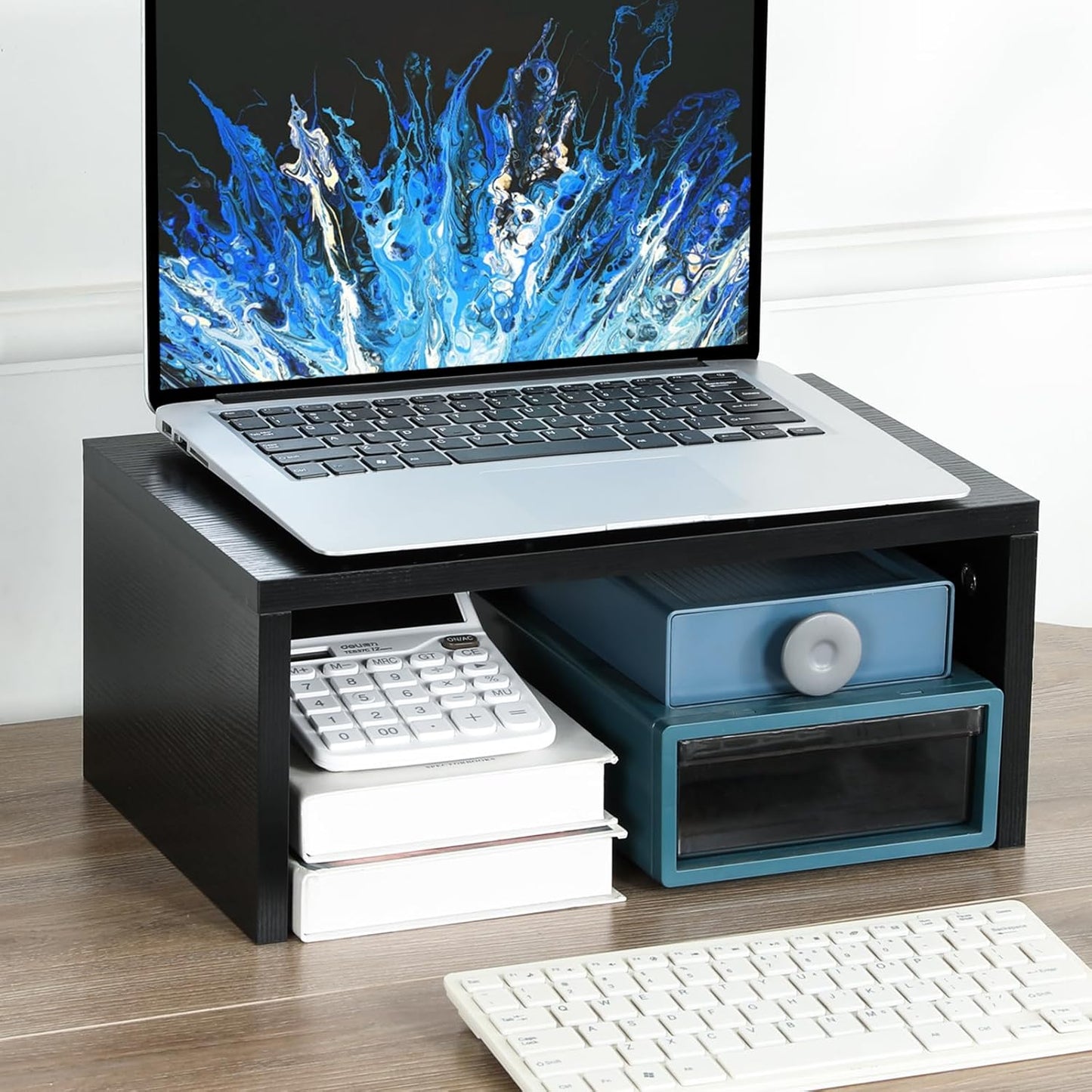 TEAMIX 14.2 inch Monitor Stand Riser, Rustic Brown Wood Monitor Riser with Storage for Desk Small Monitor Stand TV/Screen/PC/Laptop Riser Computer Stand Desktop Shelf (Brown-14.2 inch)