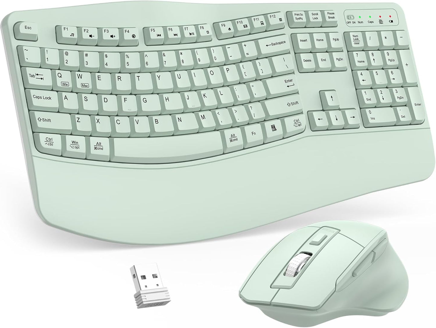 Wireless Keyboard and Mouse Combo, 2.4G Full Size Wave Keys Ergonomic Keyboard with Wrist Rest and 3-Level DPI Adjustable Wireless Ergonomic Mouse for Windows, Mac OS Desktop/Laptop/PC(Black)