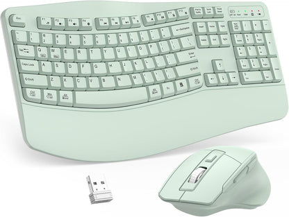 Wireless Keyboard and Mouse Combo, 2.4G Full Size Wave Keys Ergonomic Keyboard with Wrist Rest and 3-Level DPI Adjustable Wireless Ergonomic Mouse for Windows, Mac OS Desktop/Laptop/PC(Black)