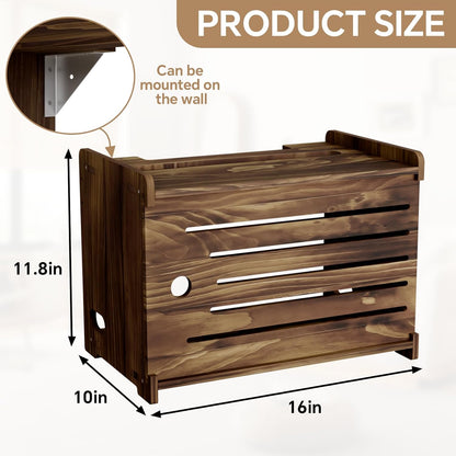 Wooden WiFi Router Storage Box Hider Shelf, Decorative Projector Box Hider Rack Countertop, for Cable, Modem, Internet, Router Power Cover Storage Organizer Cabinet Wall Mounted, Solid Wood