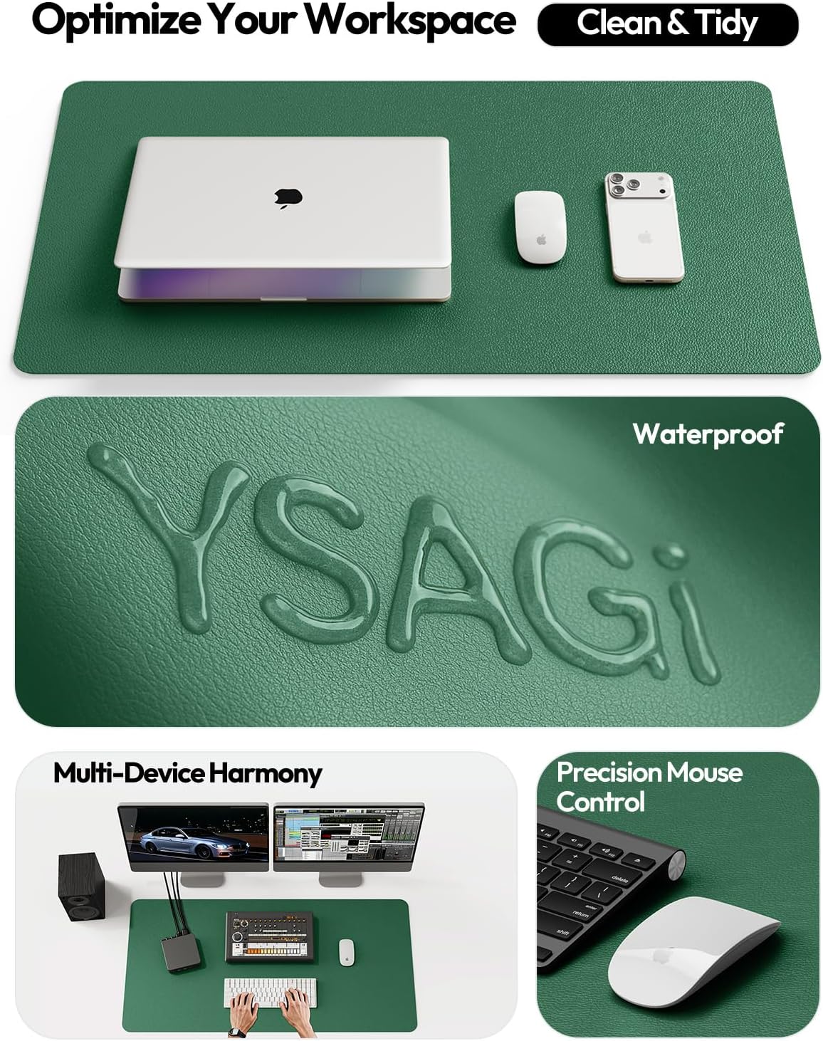 YSAGi Leather Desk Protector, Office Mat, Large Mouse Mat, Non-Slip PU Leather Blotter, Laptop Pad, Waterproof Writing Pad for Office and Home (Light Pink, 23.6" x 13.8") - Colors B
