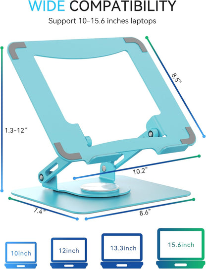 SOUNDANCE 360 Rotating Laptop Stand, Ergonomic Computer Riser for Desk, Adjustable Height Multi-Angle Metal Holder, Foldable Portable Notebook Elevating Base for Office & Home, Silver Grey