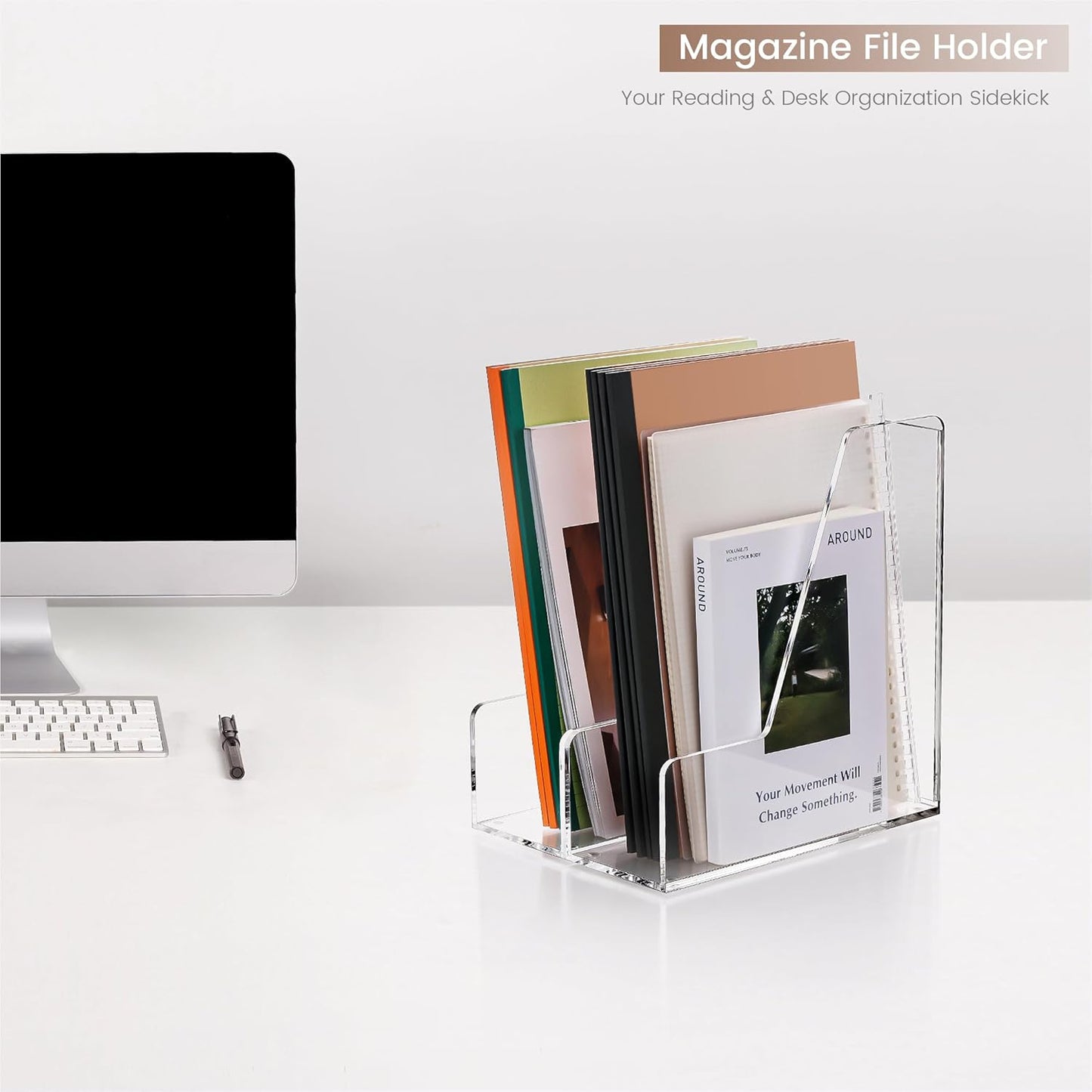 YUXUN Acrylic Magazine Holder,Clear Desk Organizer File Sorter for Notebook,Paper,Envelope,Magazine, Book Storage-Office/Home/Classroom Organization(4 Compartments,B5)