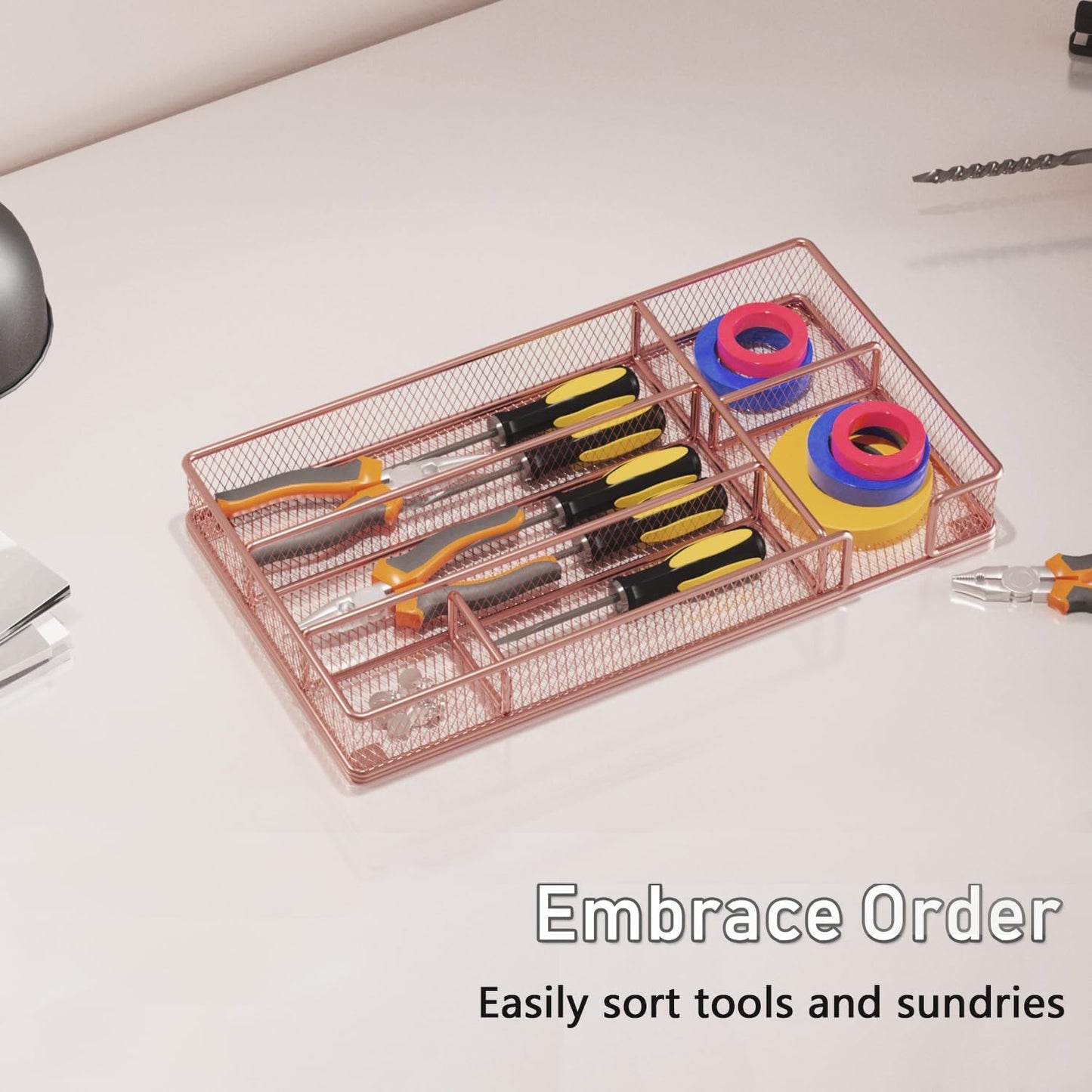 Desk Drawer Organizer Tray, Office Drawer Organizer, Workspace Organizers, Suitable for Tools, Pencils, Office Supplies Storage (Black)