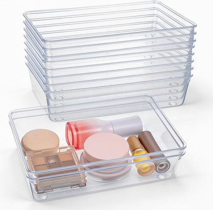 10 Pack Clear Plastic Drawer Organizer, 6" X 9" Acrylic Storage Bins with Non-Slip Pads, Acrylic Drawer Organizer Tray, Clear Desk Storage Tray for Makeup, Kitchen Utensils, Jewelry, Office, Bathroom