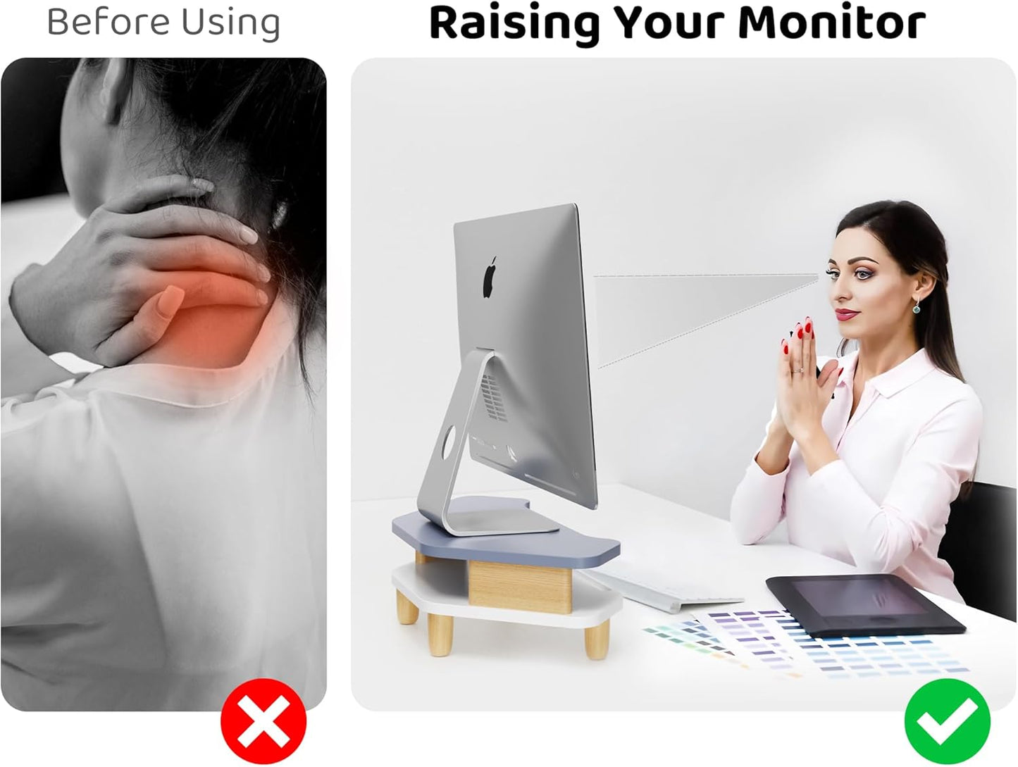 AFOOYO Monitor Stand Riser,2 Tier Corner Wood Sturdy 16.5In Computer Stand, Multi-Purpose Desktop Storage Stand for Laptop,PC,iMac,Printer,Computer,White