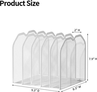 FANXIYQ Metal 7-Section File Folder Organizer for Desk | Vertical Office File Holder | Heavy-Duty Mesh Document Sorter for Books, Binders, Laptops | Black Desk Organizer (12.8”x8.5”x7.9”)