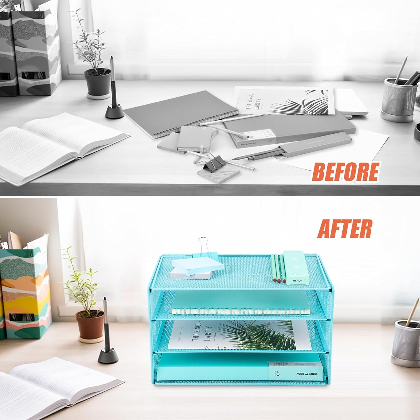 EASEPRES 3 Tier Mesh Desk Organizer Tray, File Paper Letter Folder Holder Desktop Paper Sorter Mail Organization Rack Storage Accessories, for Office Home School Classroom, Black