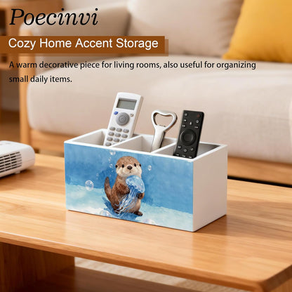Blue Coquette Bow Pen Holder for Home Office Desk, Girly Office Decor, Preppy Blue Ribbon Bow Aesthetic Wooden Box Sign Pencil Holder for Desk Shelf Organizer