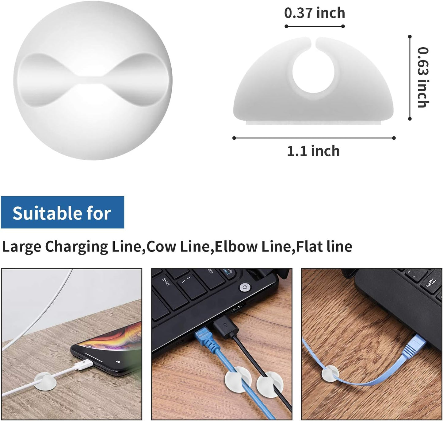 CHEFBEE 8 Pack Adhesive Cable Clips, Cable Cord Holder Organizer Management System for Desk, Wire Clips for All Your Computer, Electrical, Charging or Mouse Cord, Black