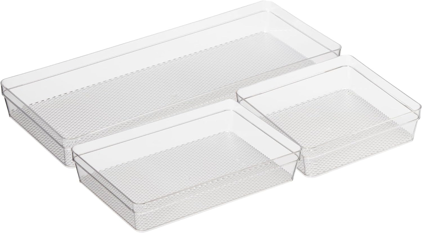 Oggi Set of 5 Clear Drawer Organizers - (1) 3x6.25, (2) 3x9.5, (2) 3x12.5 - Ideal for Organizing Kitchen Drawers, Office, Desk, Silverware, Kitchen Utensils, Cosmetics and Bathrooms