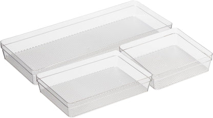 Oggi Set of 5 Clear Drawer Organizers - (1) 3x6.25, (2) 3x9.5, (2) 3x12.5 - Ideal for Organizing Kitchen Drawers, Office, Desk, Silverware, Kitchen Utensils, Cosmetics and Bathrooms