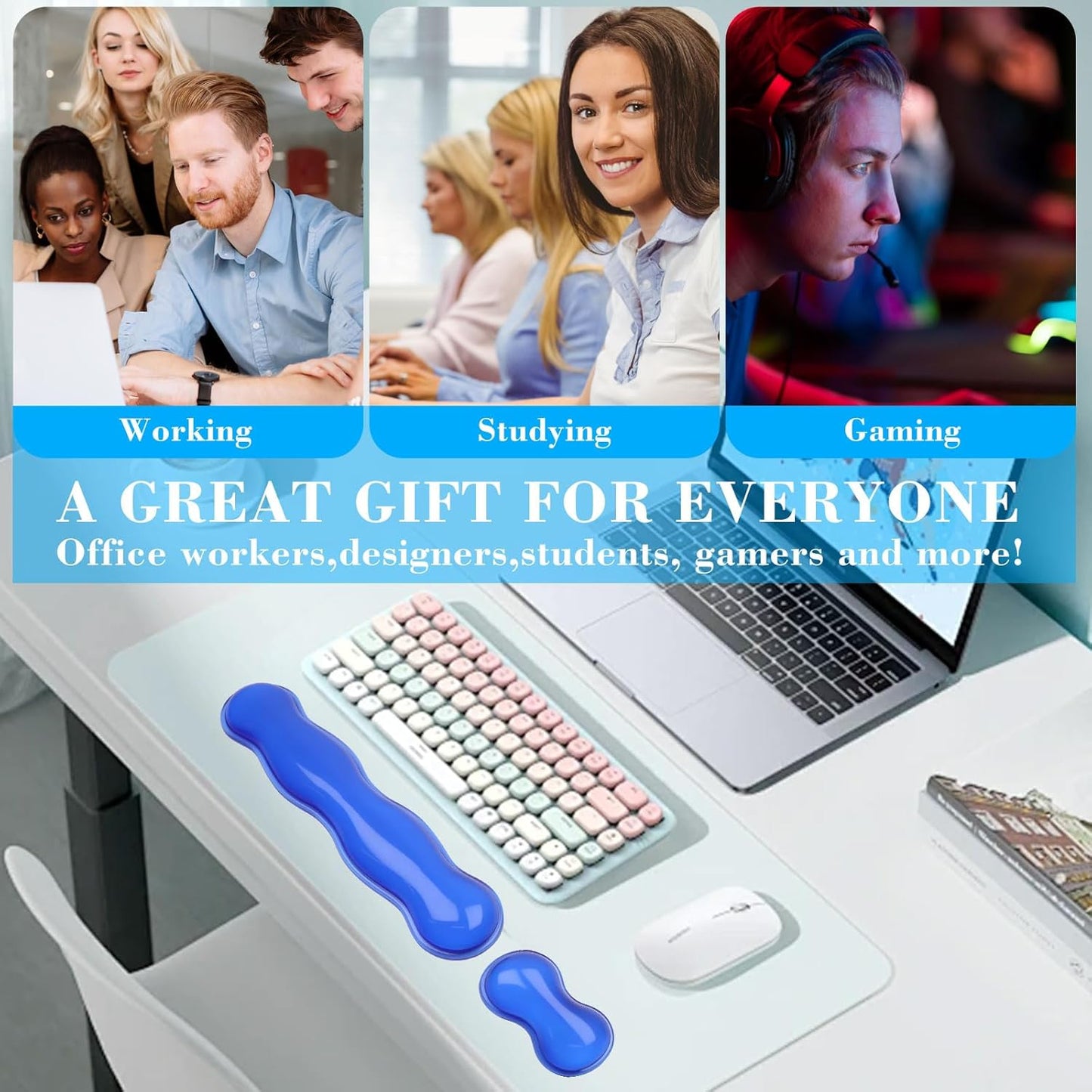 Gel Wrist Rest for Keyboard and Mouse, Wrist Rest for Keyboard, Mouse Wrist Support, Pain Relief, Cool Touch, Non-Skid, Keyboard and Mouse Wrist pad Set