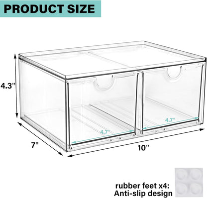 Prsildan Acrylic Makeup Organizer, 2 Pack Stackable Storage Drawers with 6 Drawers for Office Desk Vanity Craft Room Clear Drawer Organizers for Hair Accessories Art Supplies Cosmetics Modular System
