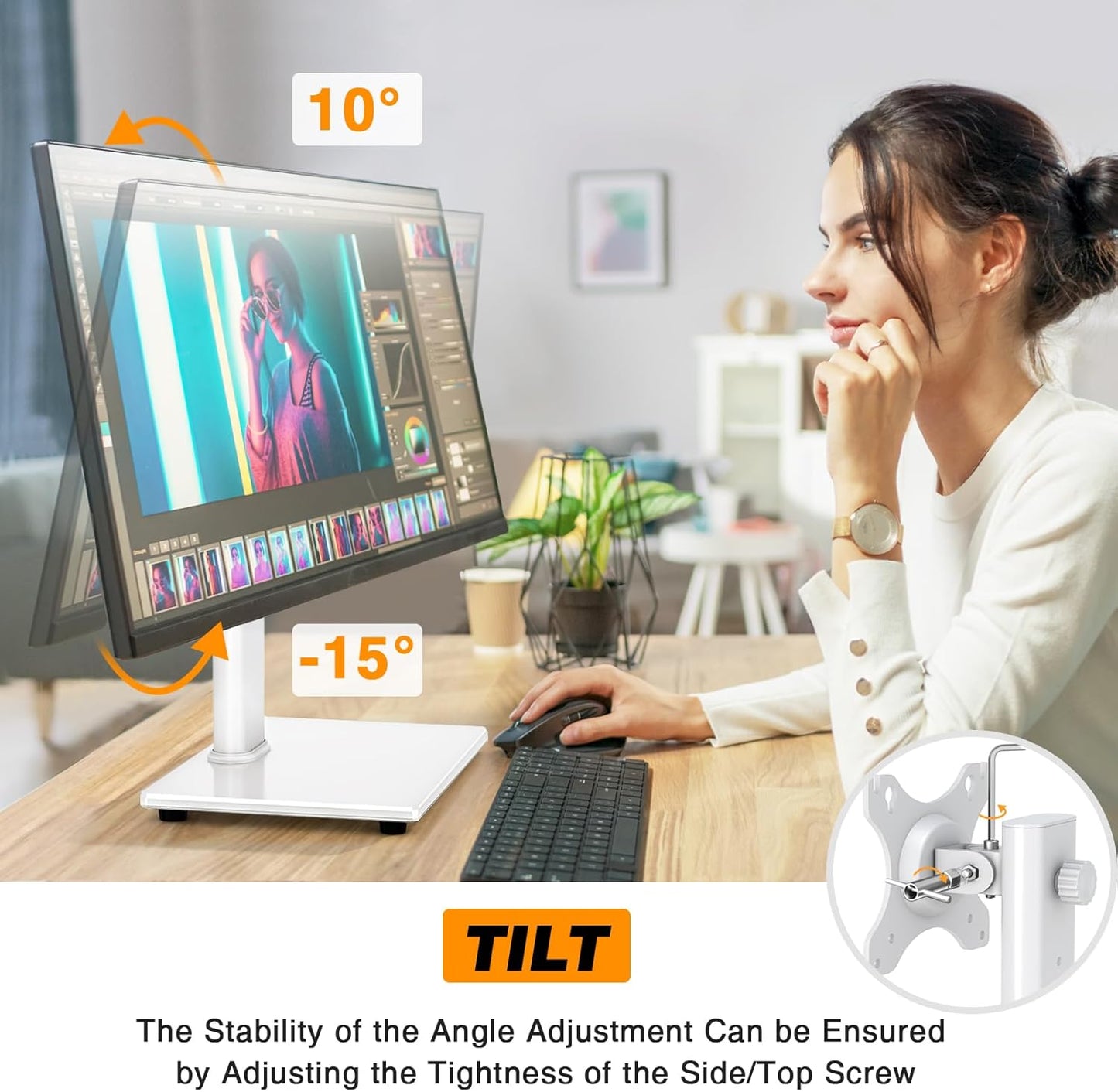 Single Monitor Stand VESA Mount for 13-32 Inch Screens, Free-Standing Monitor Riser with Swivel Tilt Rotation Height Adjustable, Universal Desk Stand up to 44lbs, VESA 75x75, 100x100mm