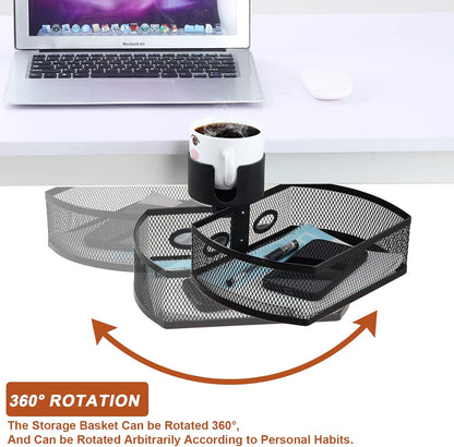 MASTLU Under Desk Organizer,Cup Holder,Table Management Tray, Swivel Pencil Drawer, Office No Drill Steel Organizers,360 Spin Hidden Storage Box with Sturdy C-Clamp,Easy Install (Black)
