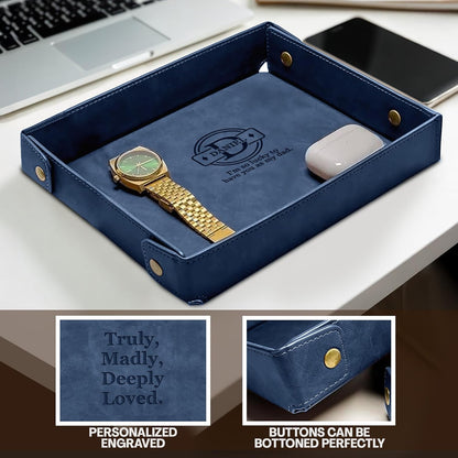 Engraved Leather Valet Tray for Men – Personalized Catchall with Custom Name for Desk, Dresser, Nightstand – Men's Organizer Tray for Keys, Wallet, Jewelry, Personalized Gift for Home, Office - Coffee