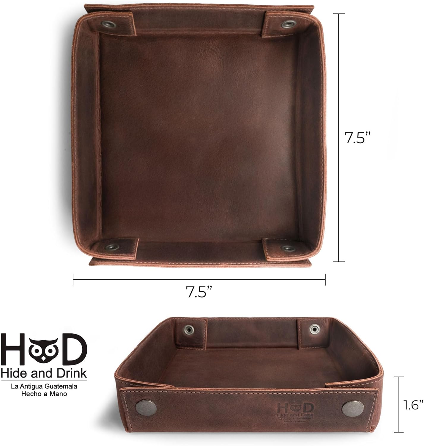 Hide & Drink, Leather Catchall Tray, Easy Access Organizer for Keys, Coins, Change, Jewelry, Watches, Smartphones, Durable, Vintage Style, Handmade :: Bourbon Brown
