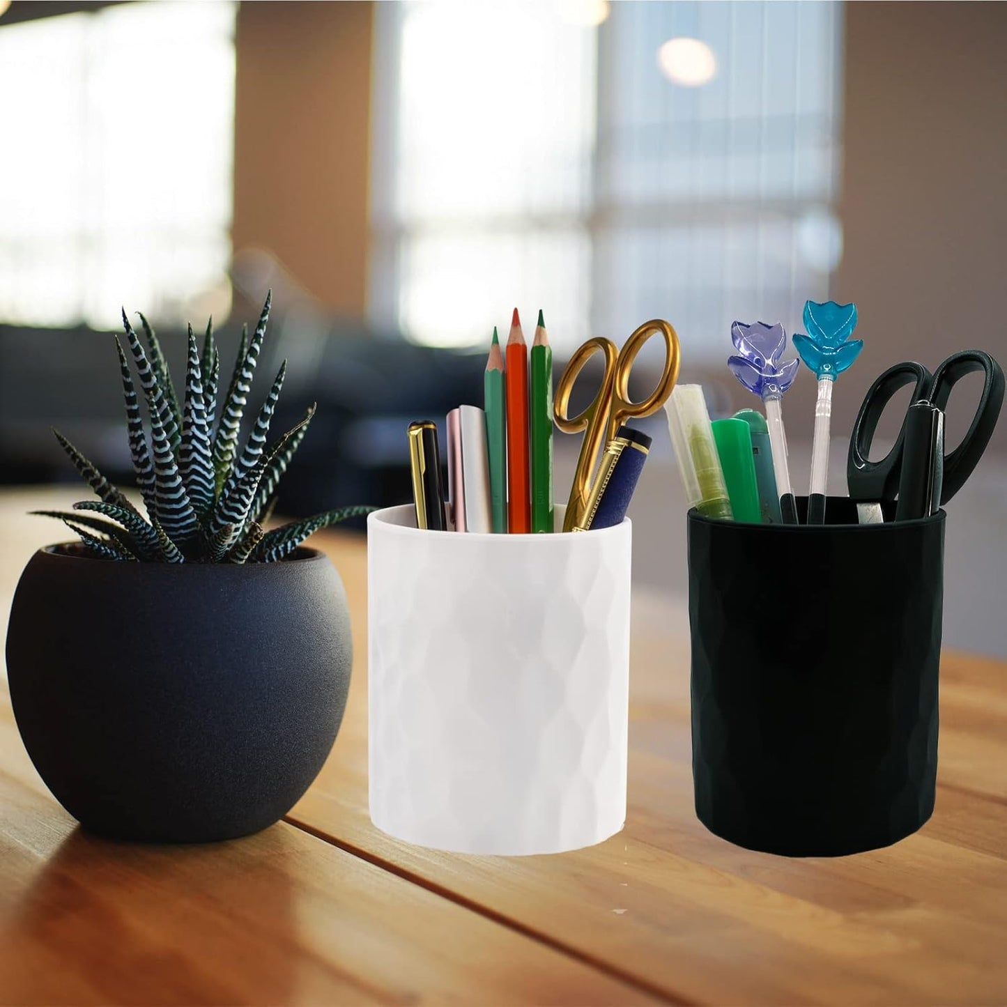 minimaliving Pen Holder,Nordic Style Silicone Waterproof Pencil Holder for Desk Simple&Modern Minimalist Makeup Organizer Multifunctional Office Supplies for Home,Kids and School(Beige)