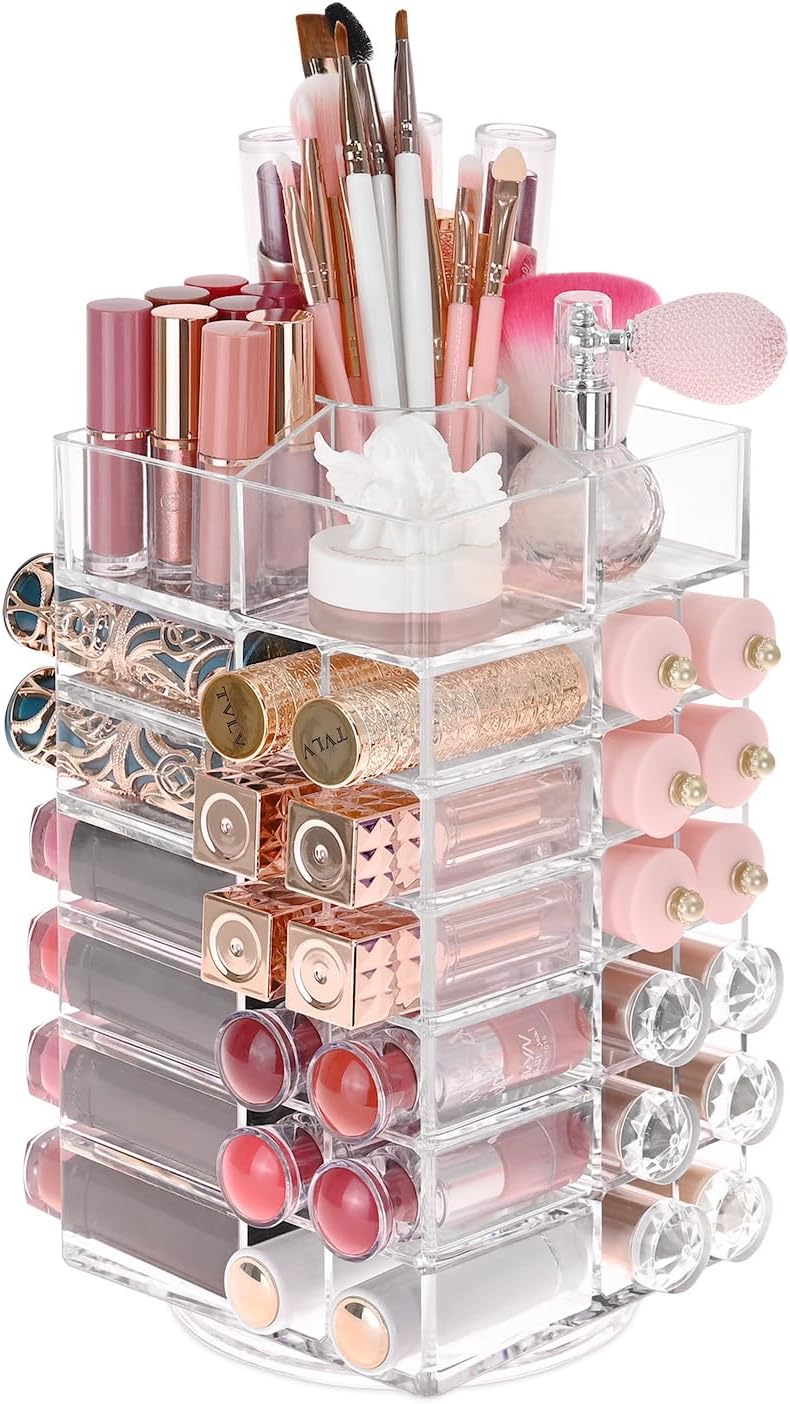 Ikee Design Acrylic Makeup Organizer with 4 Drawers and Removable Top Lipstick Holders, Ideal for Make-up or Accessories,Enhance Your Vanity or Bathroom with Clear Design for Quick Visibility