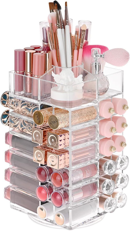 Ikee Design Acrylic Makeup Organizer with 4 Drawers and Removable Top Lipstick Holders, Ideal for Make-up or Accessories,Enhance Your Vanity or Bathroom with Clear Design for Quick Visibility