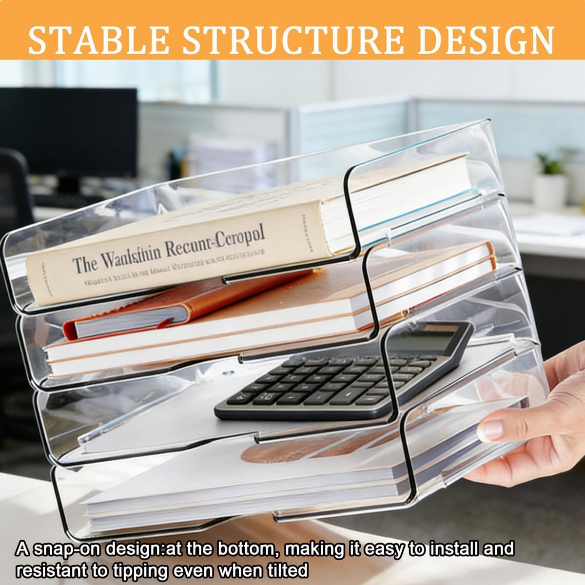4-Tier Large-Capacity Paper Organizer, File Organizer for Desk, Stackable Paper Tray for Office, Home and School