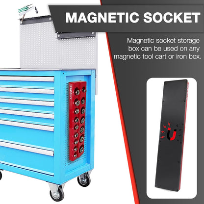 EACELIY 6-Piece Magnetic Socket Organizer Set, 1/2", 1/4" and 3/8" SAE & Metric Deep & Shallow Socket Holder Kit, holds 141 stanard Sockets, attaches to steel box/tool cart (sockets not included)