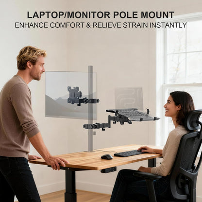 WALI Laptop Desk Mount for 17 inch Notebook, Adjustable Single Monitor Arm with Laptop Holder for 32 inch Screen, Laptops Stand with Ventilated Tray, Up to 22 lbs, (M00LP), Black