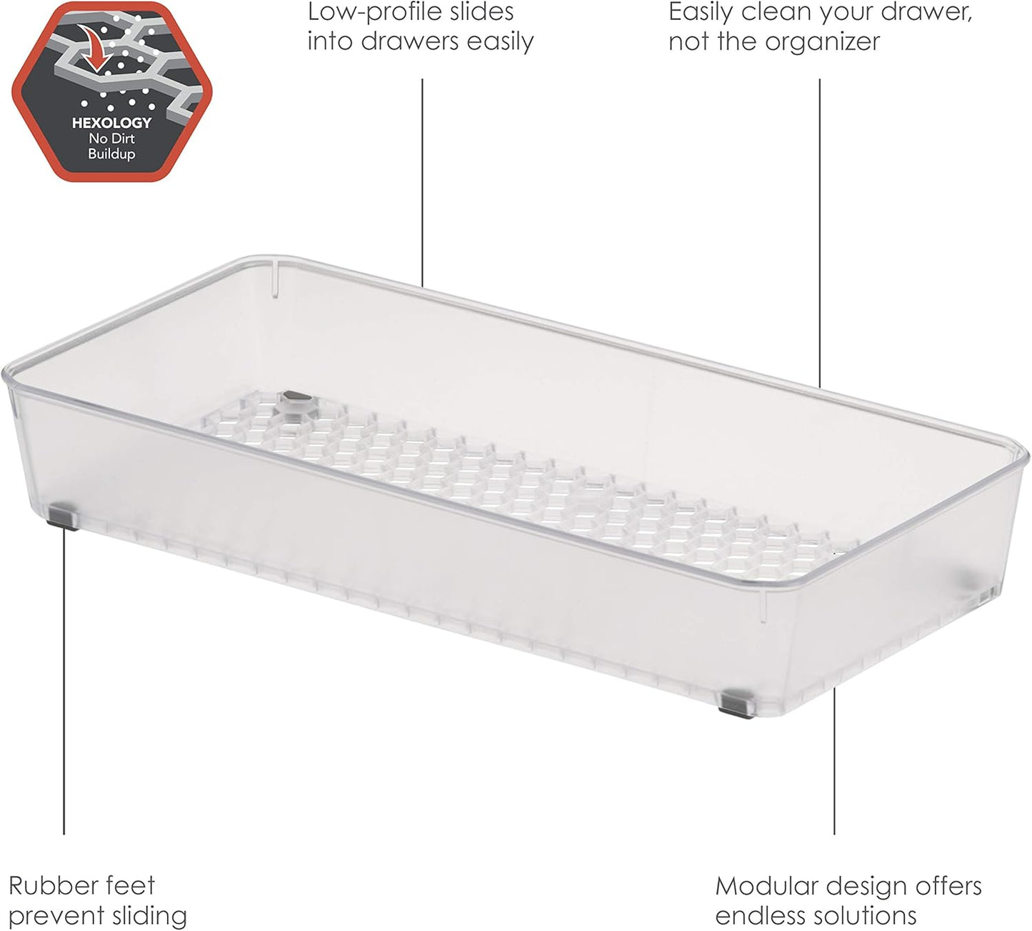 Spectrum Hexa 6 x 12 Drawer Organizer for Kitchen Utensils with Innovative Honeycomb Base Design, Silverware Tray for Cutlery and Flatware Storage, Bathroom Vanity or Desk Solution, Clear Frost
