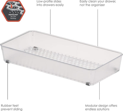 Spectrum Hexa 6 x 12 Drawer Organizer for Kitchen Utensils with Innovative Honeycomb Base Design, Silverware Tray for Cutlery and Flatware Storage, Bathroom Vanity or Desk Solution, Clear Frost