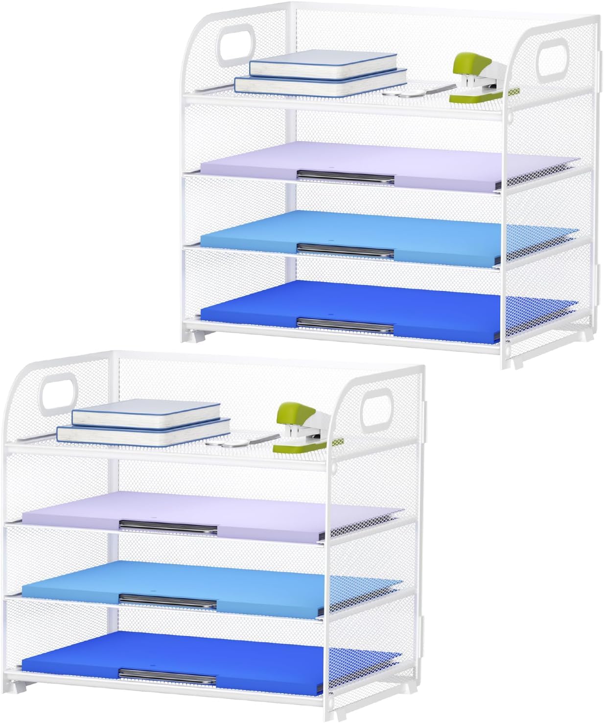Marbrasse 4 Tier Paper Organizer Letter Tray - Mesh Desk File Organizer with Handle, Paper Sorter Organizer for Letter/A4 Office File Folder Holder (Black, 12.6" x 9.1" x 10.7")