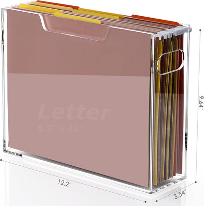 DINGHUO Hanging File Organizer, Acrylic File Holder with Handles, No Assembly Required, Clear File Crate Storage Box for Desk Office, Fits Standard Letter Size 8.5"x11" Folders