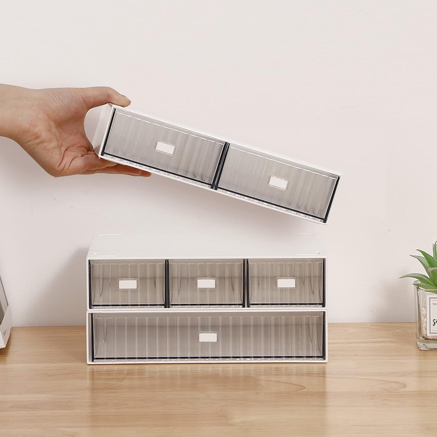 Desk Organizer Stackable Storage with 6 Drawers Stackable Drawers for Desk Storage, Makeup Storage Accessories, Desktop Accessories with Drawers, White