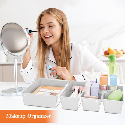 SpaceHacks 25 PCS Plastic Drawer Organizer Set, 4-Size Versatile Organizer Tool Trays & storage Bins for Makeup, Jewelry, and Gadgets in Bathroom, Bedroom and Office,Clear Black