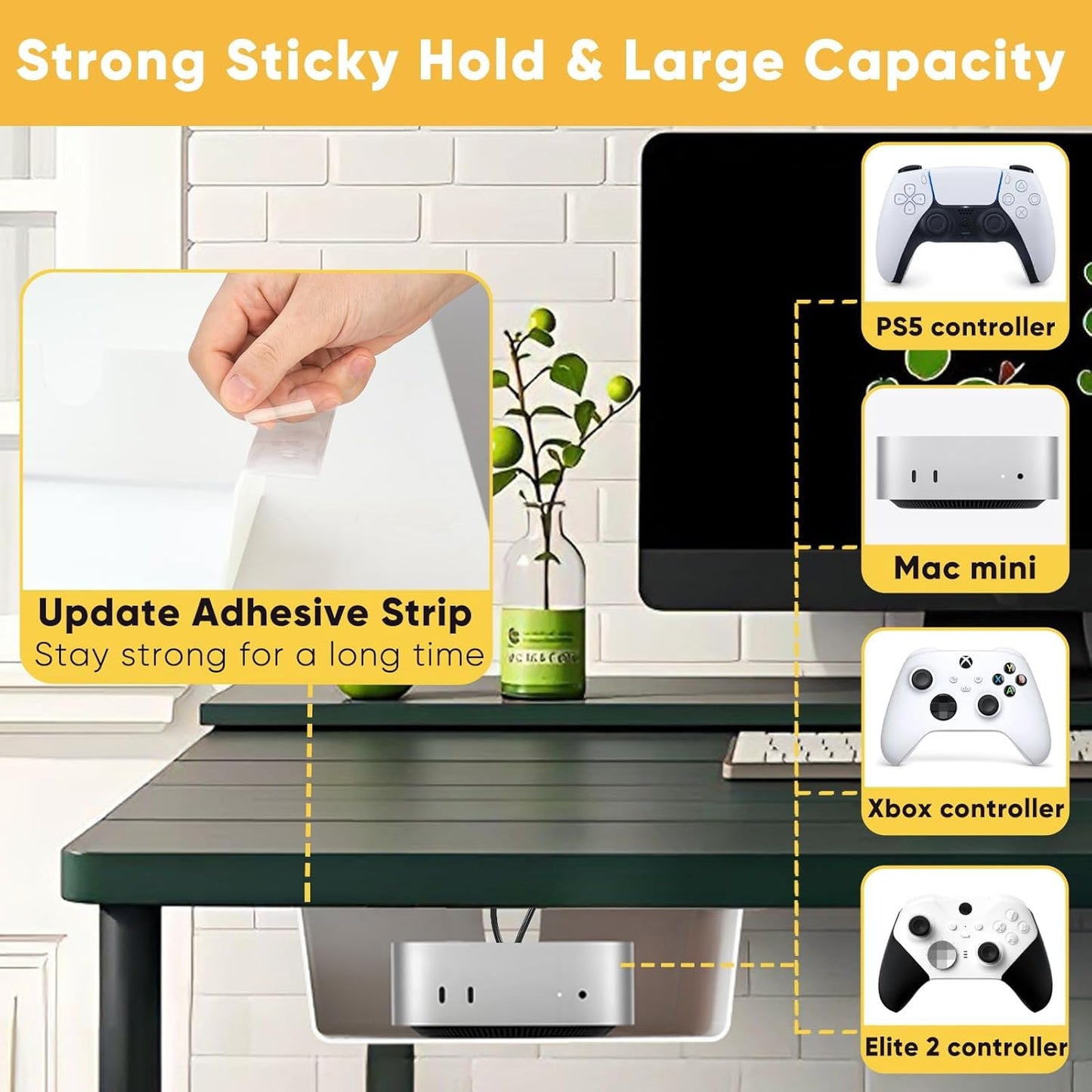 2 Pack Under Desk Hanging Drawer Slide Pull Out, Attachable Clear Acrylic Storage Tray, Easy Hidden Self Adhesive Mount Cabinet Shelf Holder for Tables, Home & Office, Counters, Workstation