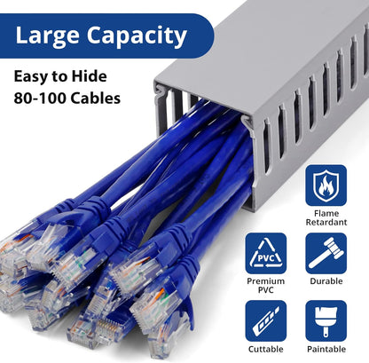 ZhiYo 2 x 2in Professional Server Rack Cable Management Raceway, 99in (6X L16.5in) Cable Raceway Kit, Electrically Safe PVC Open Slot Wire Raceway for Under Desk/Computer/Network Cords, Black